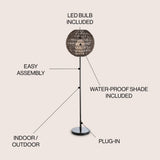 Bea 61" Outdoor Woven Globe LED Floor Lamp - JONATHAN Y