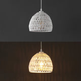 Campana 20" Bohemian Modern Woven Rattan/Iron LED Pendant