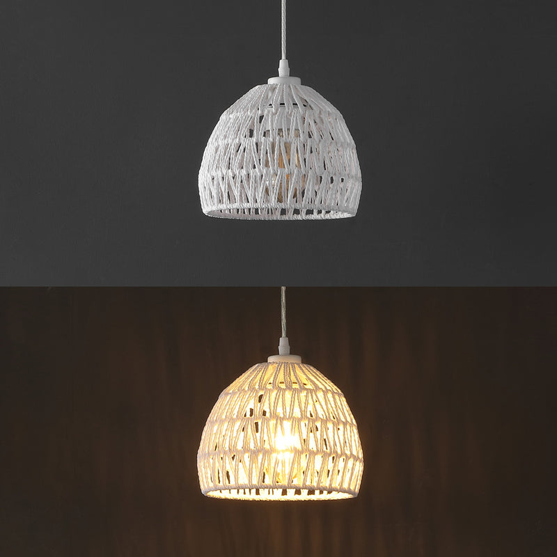 Campana 20" Bohemian Modern Woven Rattan/Iron LED Pendant