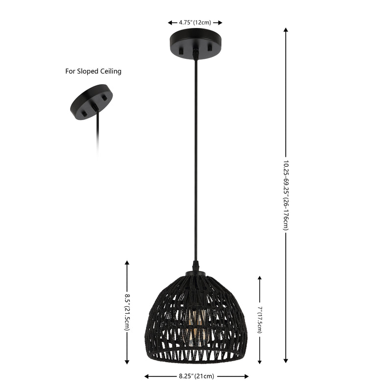 Campana 20" Bohemian Modern Woven Rattan/Iron LED Pendant