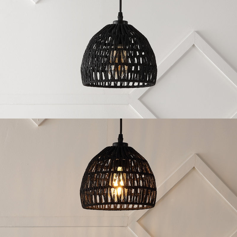 Campana 20" Bohemian Modern Woven Rattan/Iron LED Pendant