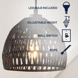 Campana 20" Bohemian Modern Woven Rattan/Iron LED Pendant