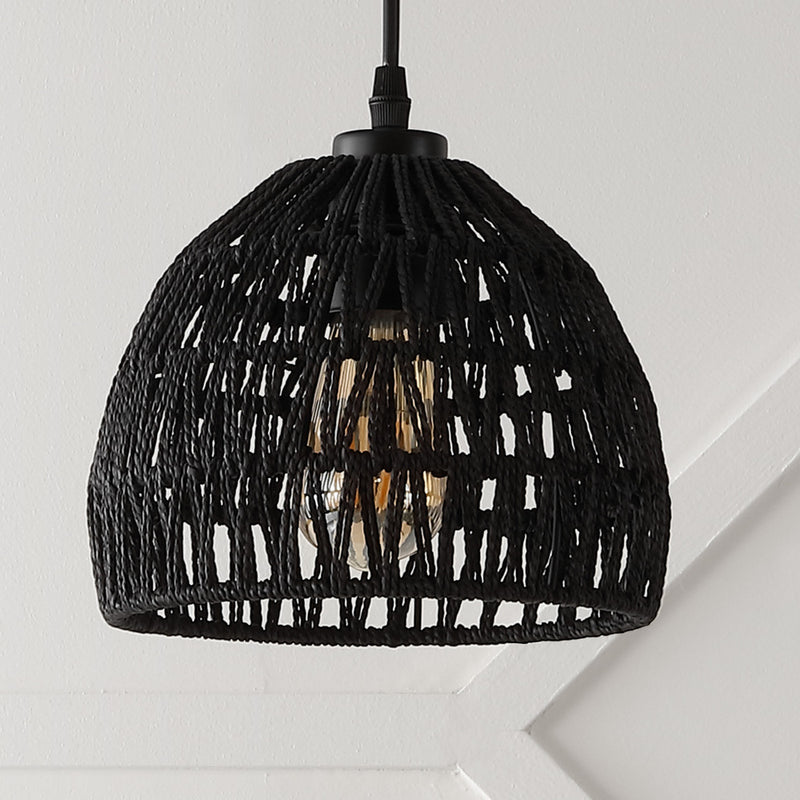 Campana 20" Bohemian Modern Woven Rattan/Iron LED Pendant