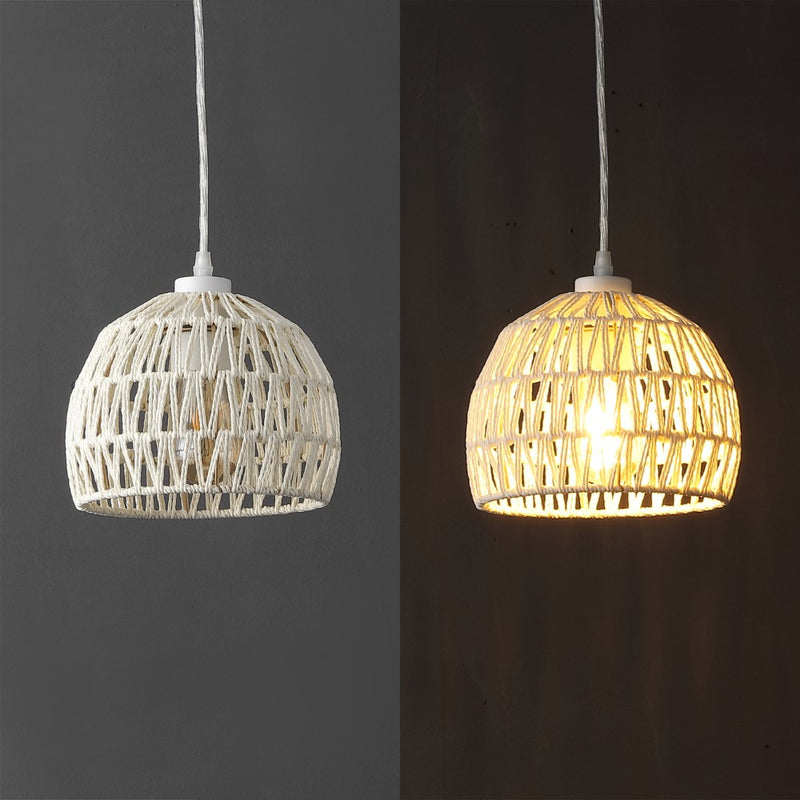 Campana 20" Bohemian Modern Woven Rattan/Iron LED Pendant