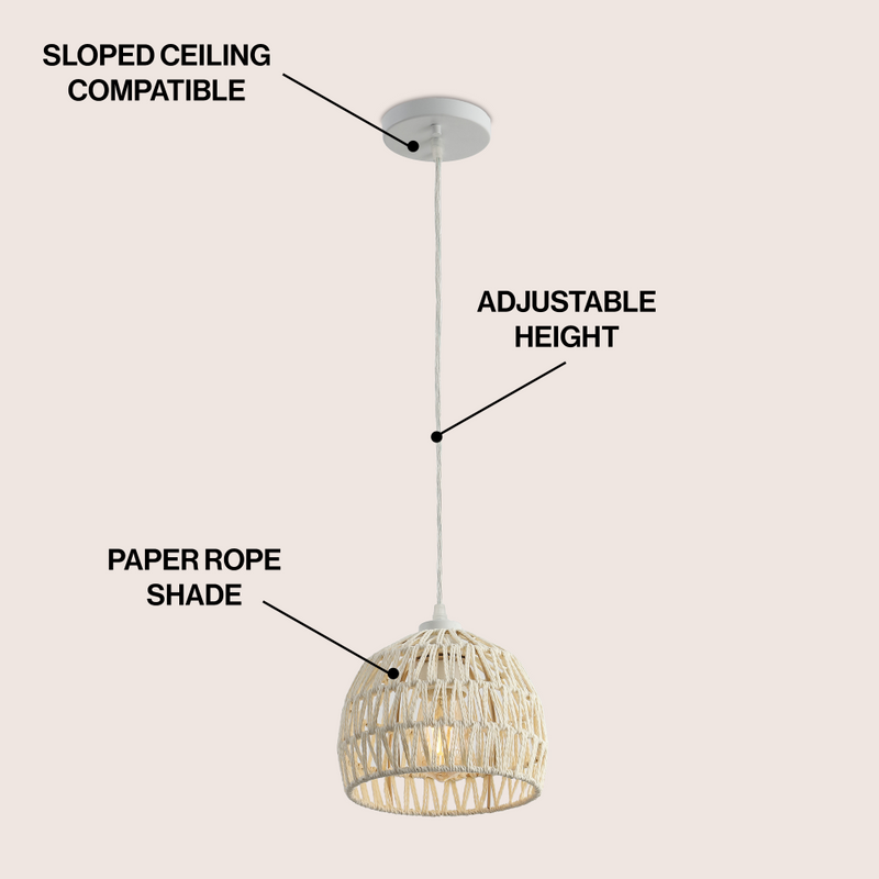 Campana 20" Bohemian Modern Woven Rattan/Iron LED Pendant