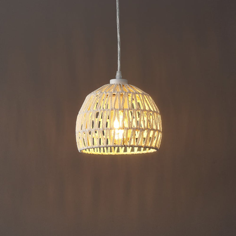 Campana 20" Bohemian Modern Woven Rattan/Iron LED Pendant