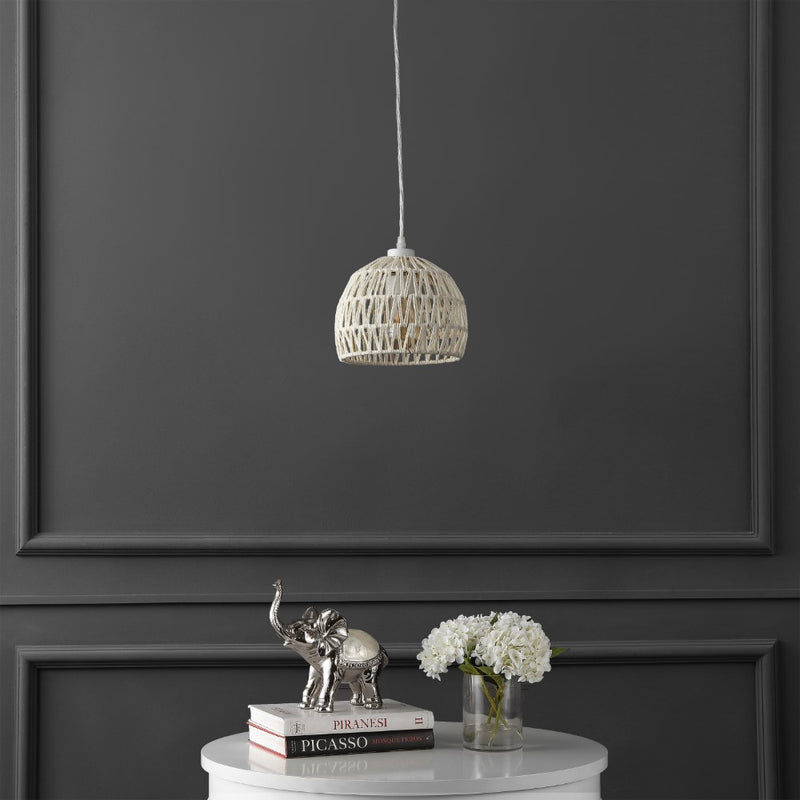 Campana 20" Bohemian Modern Woven Rattan/Iron LED Pendant