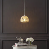 Campana 20" Bohemian Modern Woven Rattan/Iron LED Pendant