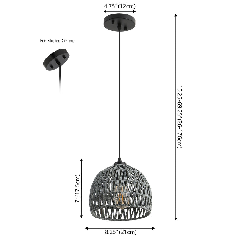 Campana 20" Bohemian Modern Woven Rattan/Iron LED Pendant
