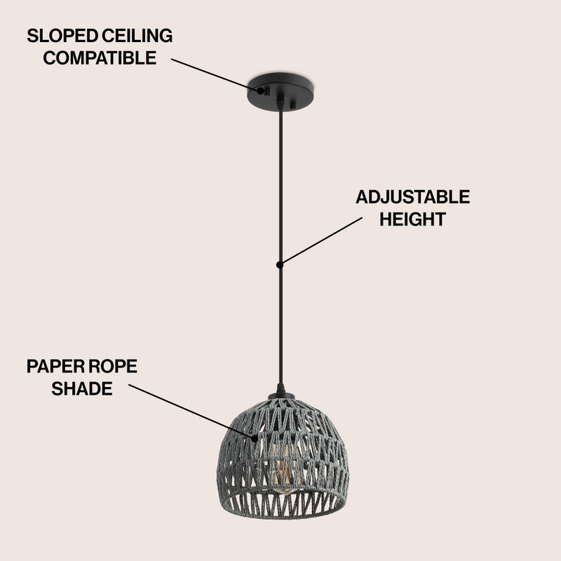 Campana 20" Bohemian Modern Woven Rattan/Iron LED Pendant