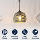 Campana 20" Bohemian Modern Woven Rattan/Iron LED Pendant