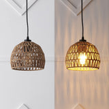 Campana 20" Bohemian Modern Woven Rattan/Iron LED Pendant