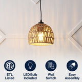 Campana 20" Bohemian Modern Woven Rattan/Iron LED Pendant