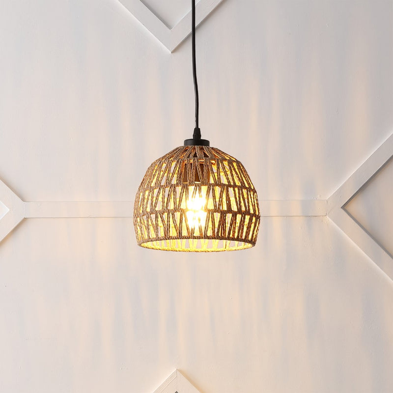 Campana 20" Bohemian Modern Woven Rattan/Iron LED Pendant