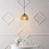 Campana 20" Bohemian Modern Woven Rattan/Iron LED Pendant
