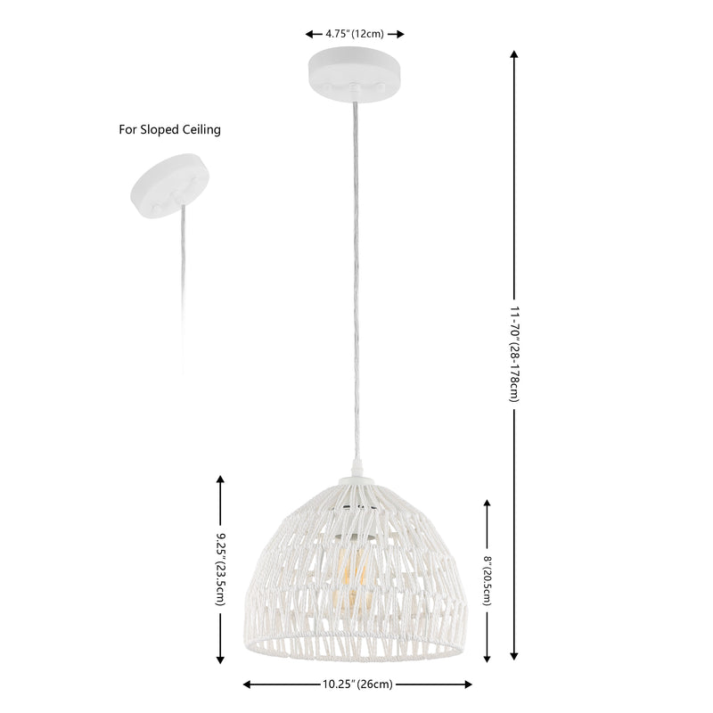 Campana 20" Bohemian Modern Woven Rattan/Iron LED Pendant