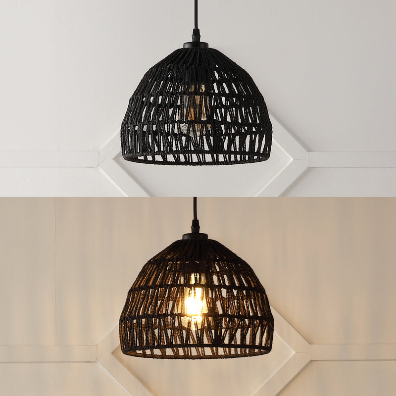 Campana 20" Bohemian Modern Woven Rattan/Iron LED Pendant
