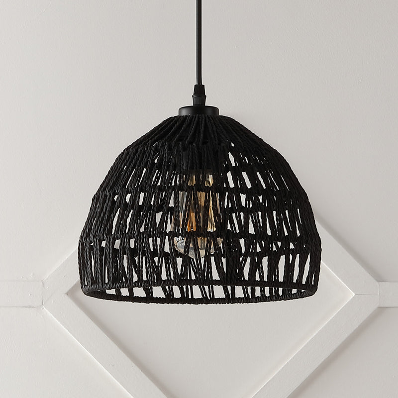 Campana 20" Bohemian Modern Woven Rattan/Iron LED Pendant