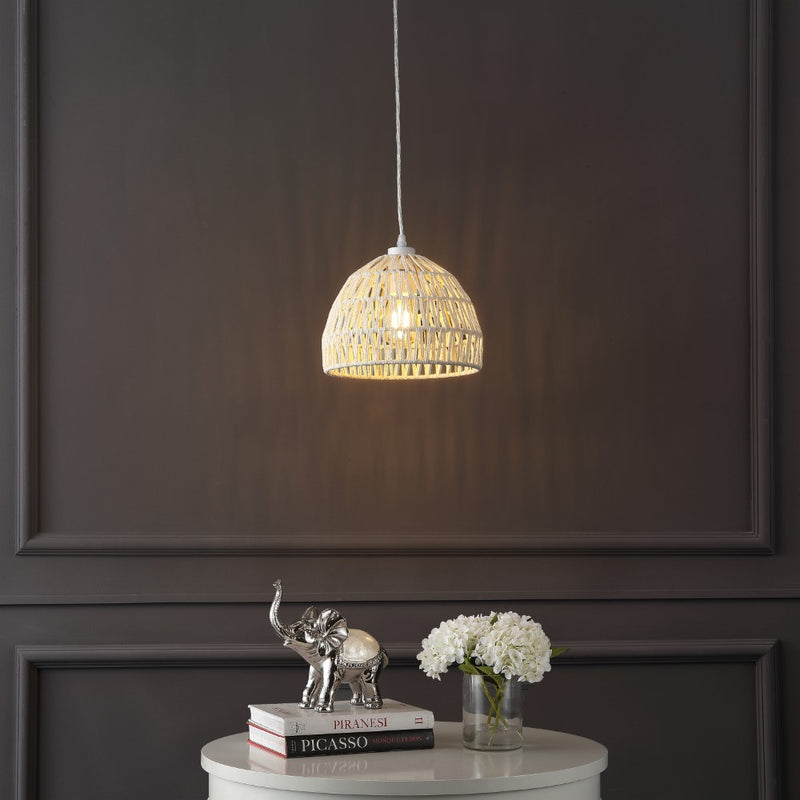 Campana 20" Bohemian Modern Woven Rattan/Iron LED Pendant