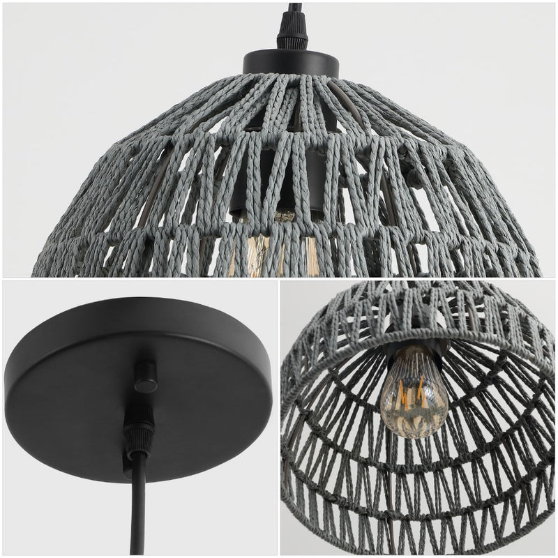 Campana 20" Bohemian Modern Woven Rattan/Iron LED Pendant