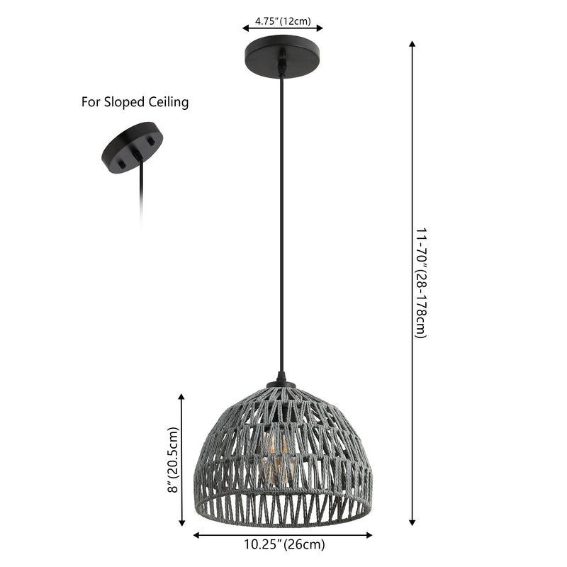 Campana 20" Bohemian Modern Woven Rattan/Iron LED Pendant