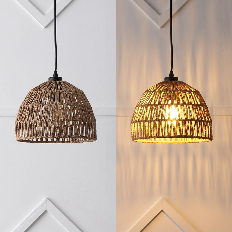 Campana 20" Bohemian Modern Woven Rattan/Iron LED Pendant