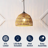 Campana 20" Bohemian Modern Woven Rattan/Iron LED Pendant