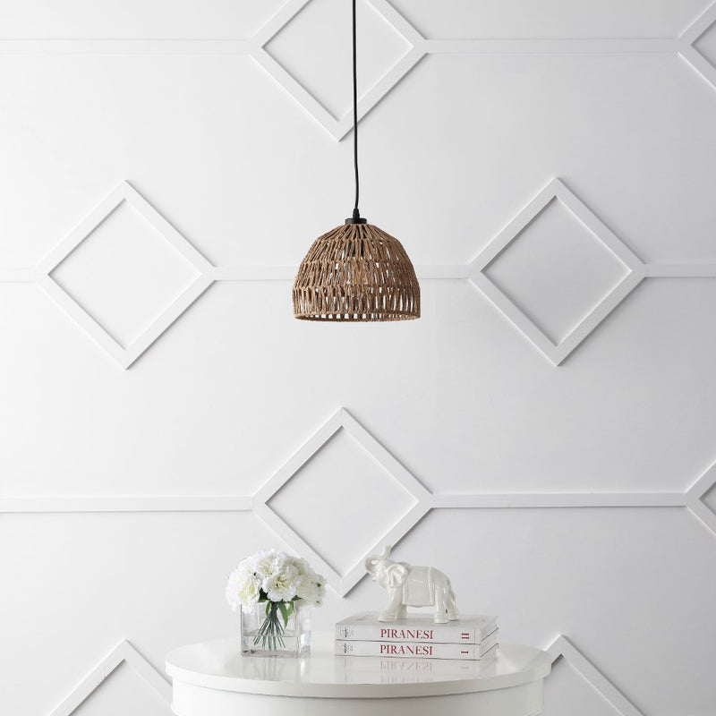 Campana 20" Bohemian Modern Woven Rattan/Iron LED Pendant