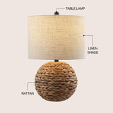 Camilo 21.5" Modern Coastal Woven Rattan Globe LED Table Lamp
