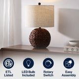 Camilo 21.5" Modern Coastal Woven Rattan Globe LED Table Lamp