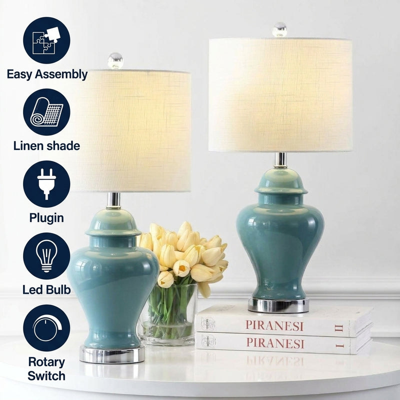 Qin 22" Ceramic/Iron Classic Cottage LED Table Lamp Set 2 Jade Green (Set of 2) – ICONS