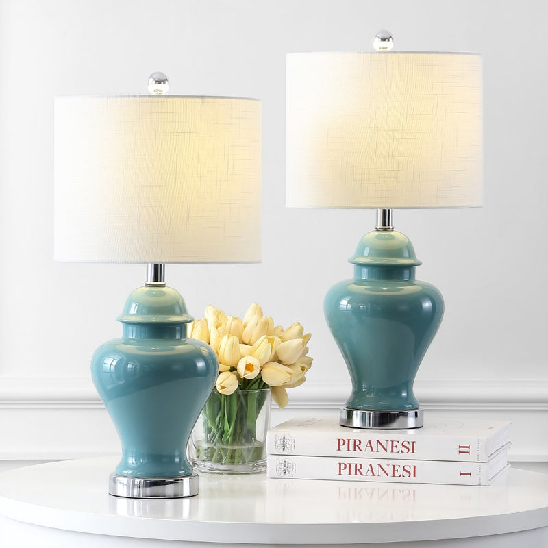 Qin 22" Ceramic/Iron Classic Cottage LED Table Lamp - JONATHAN Y