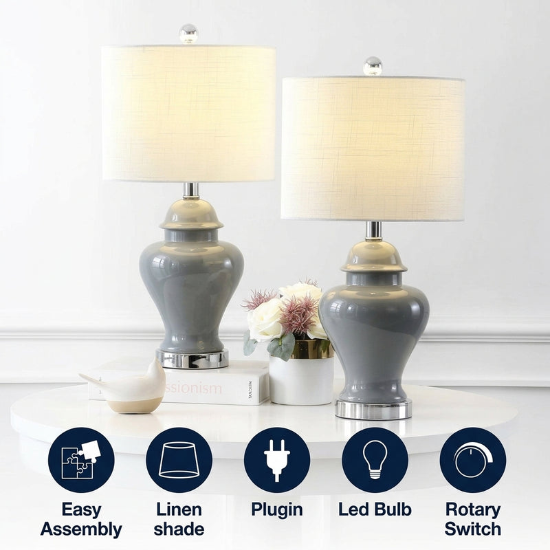Qin 22" Ceramic/Iron Classic Cottage LED Table Lamp Set 2 Gray (Set of 2) – ICONS