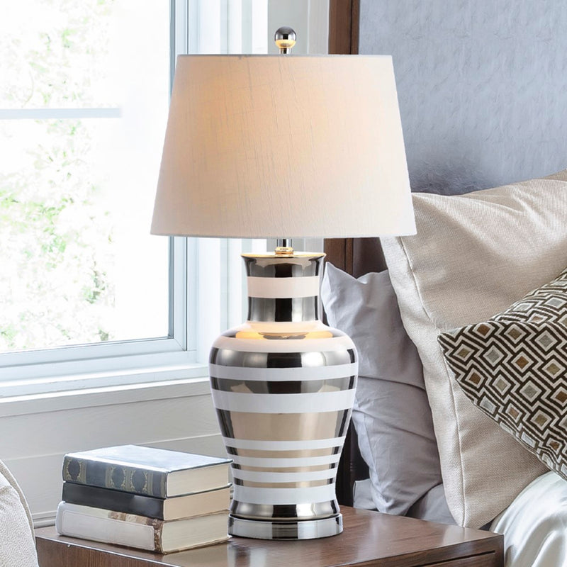 Zilar Striped 28.75" Ceramic/Iron Classic Modern LED Table Lamp - JONATHAN Y