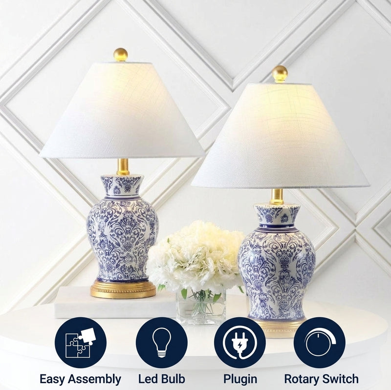 Xia 21" Ceramic/Iron Classic Modern LED Table Lamp Set 2 Blue (Set of 2) – ICONS
