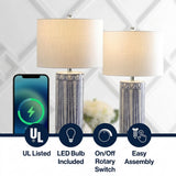 Sulka 27" Ceramic/Iron Contemporary USB Charging LED Table Lamp Set 2 Navy/Chrome (Set of 2) – ICONS