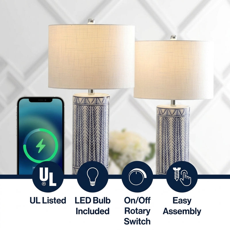 Sulka 27" Ceramic/Iron Contemporary USB Charging LED Table Lamp Set 2 Navy/Chrome (Set of 2) – ICONS