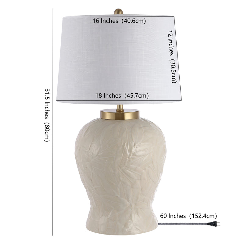 Regency Palm Leaf 31.5" Ceramic/Metal Bohemian Cottage LED Table Lamp - JONATHAN Y