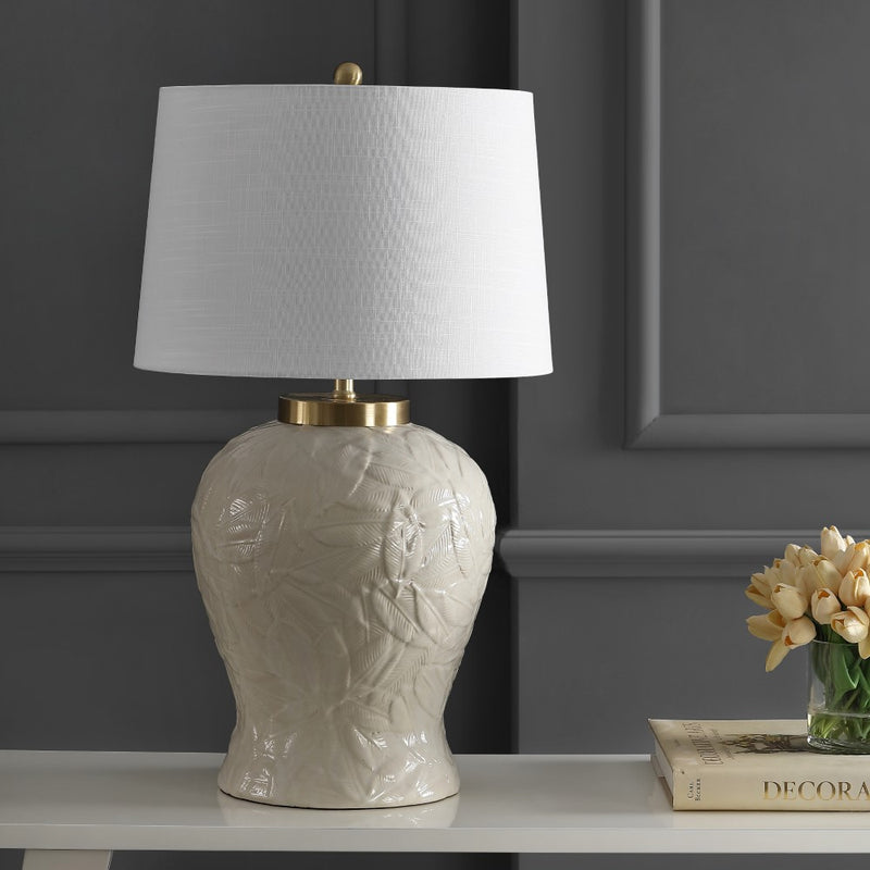 Regency Palm Leaf 31.5" Ceramic/Metal Bohemian Cottage LED Table Lamp - JONATHAN Y