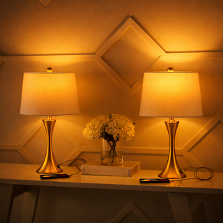 Bennett 22.75" Modern Glam Iron Hourglass LED Table Lamp with USB Charging Port Set 2