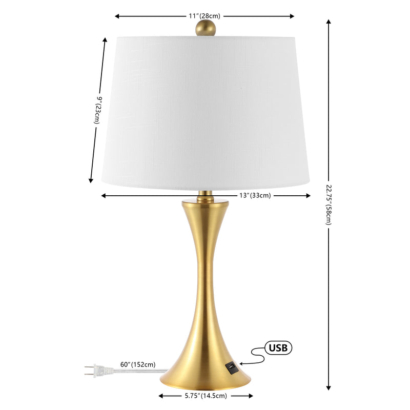 Bennett 22.75" Modern Glam Iron Hourglass LED Table Lamp with USB Charging Port - JONATHAN Y
