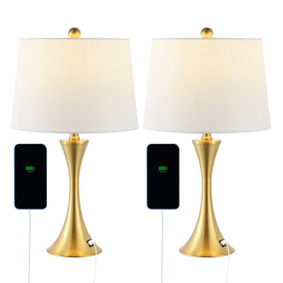 Bennett 22.75" Modern Glam Iron Hourglass LED Table Lamp with USB Charging Port - JONATHAN Y