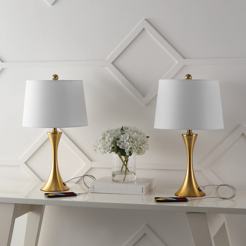 Bennett 22.75" Modern Glam Iron Hourglass LED Table Lamp with USB Charging Port - JONATHAN Y