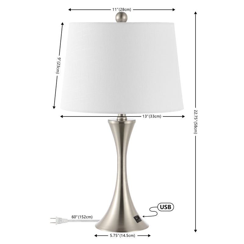 Bennett 22.75" Modern Glam Iron Hourglass LED Table Lamp with USB Charging Port - JONATHAN Y