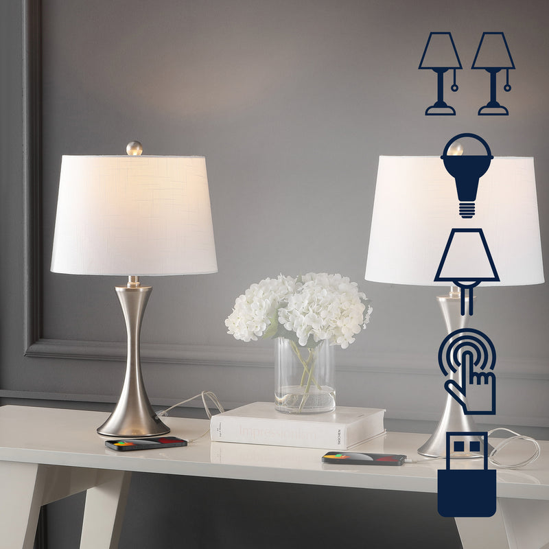 Bennett 22.75" Modern Glam Iron Hourglass LED Table Lamp with USB Charging Port Set 2