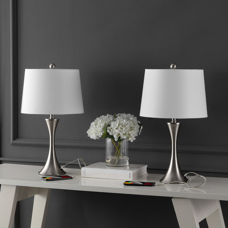Bennett 22.75" Modern Glam Iron Hourglass LED Table Lamp with USB Charging Port - JONATHAN Y