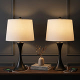 Bennett 22.75" Modern Glam Iron Hourglass LED Table Lamp with USB Charging Port Set 2 Black (Set of 2) – AI-ON