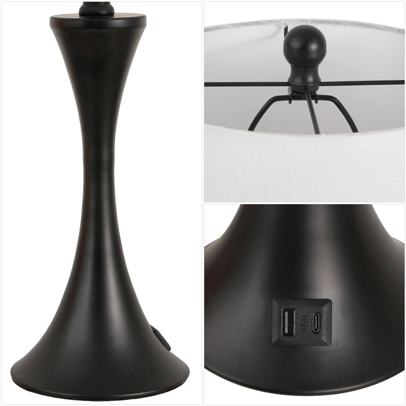 Bennett 22.75" Modern Glam Iron Hourglass LED Table Lamp with USB Charging Port Set 2