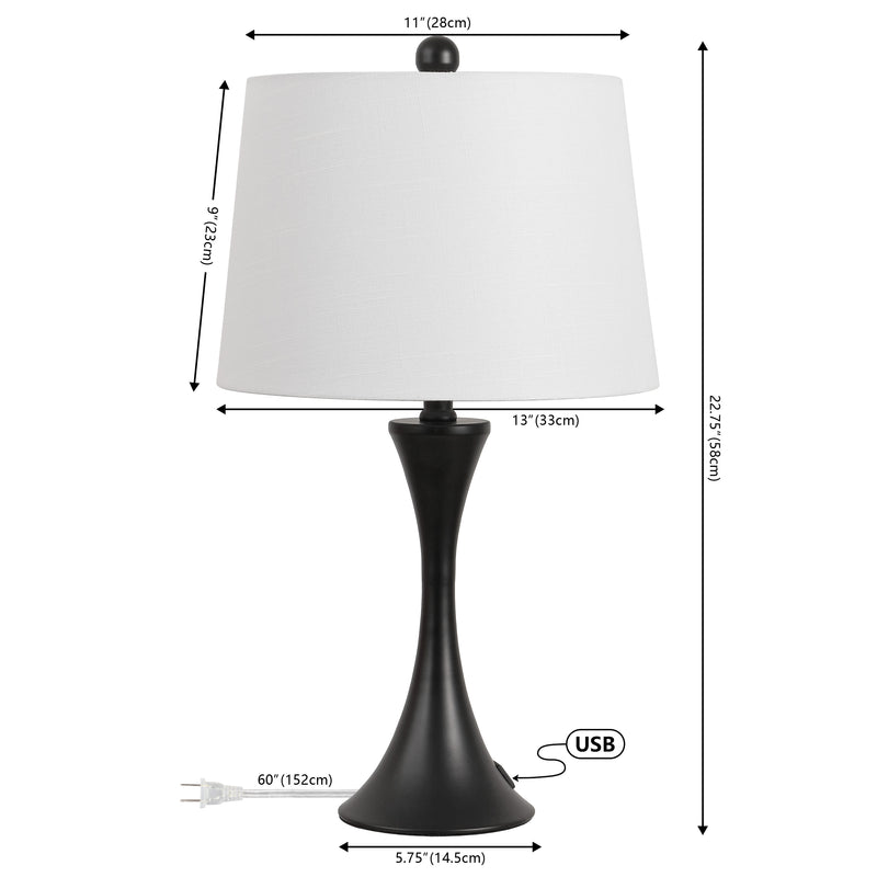 Bennett 22.75" Modern Glam Iron Hourglass LED Table Lamp with USB Charging Port Set 2