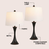 Bennett 22.75" Modern Glam Iron Hourglass LED Table Lamp with USB Charging Port Set 2